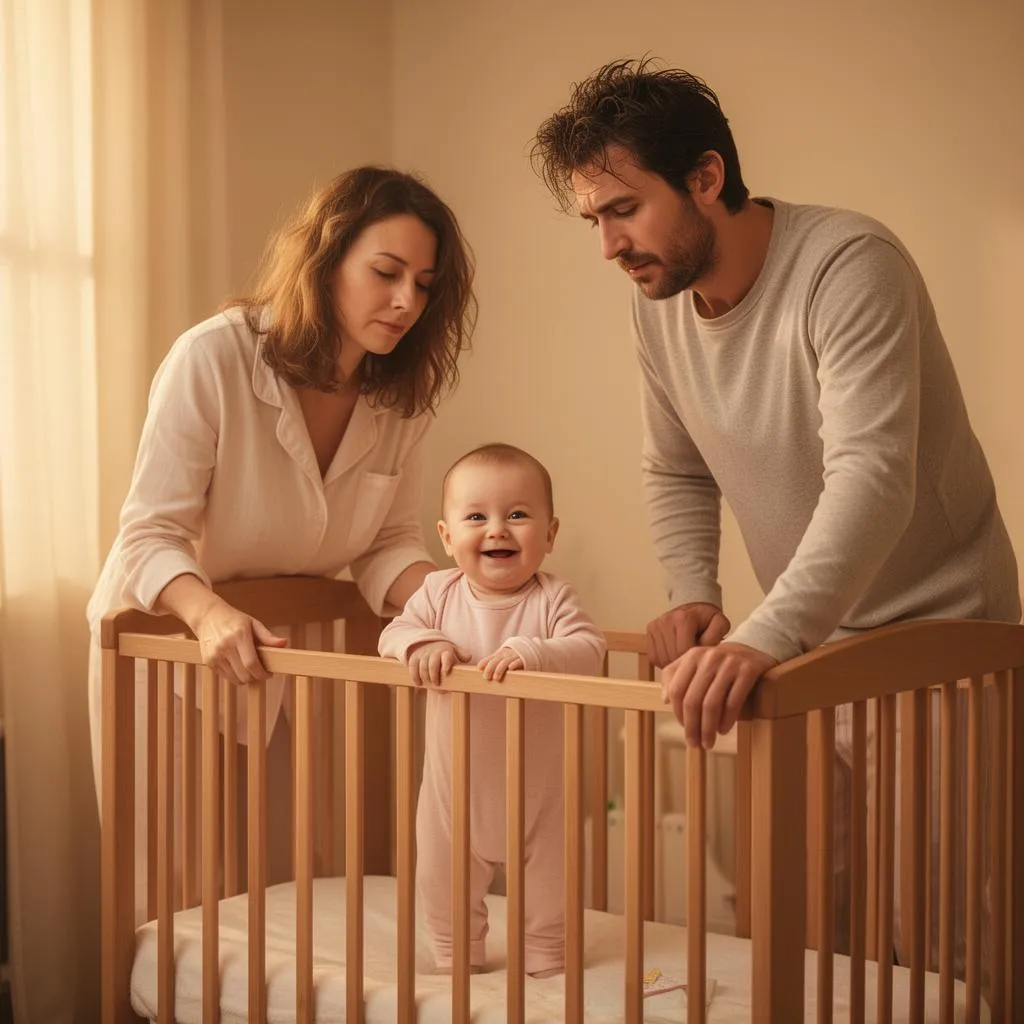 Berço em um quarto de bebê iluminado pela luz suave da manhã, transmitindo tranquilidade e segurança